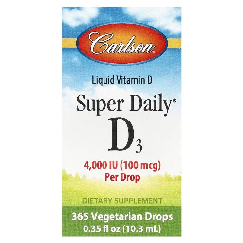 Carlson, Super Daily® D3, 100 мкг (4000 МЕ), 10,3 мл (0,35 жидк. Унции) Carlson, Super Daily® D3, 100 мкг (4000 МЕ), 10,3 мл (0,35 жидк. Унции)